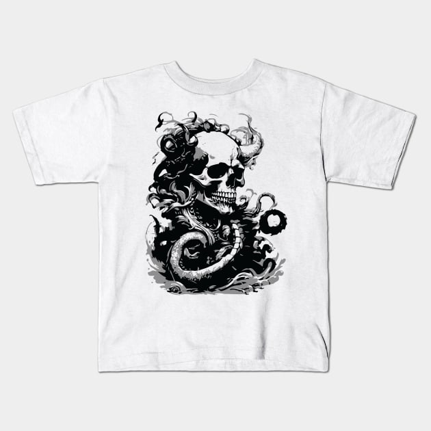 kraken skull Kids T-Shirt by lkn